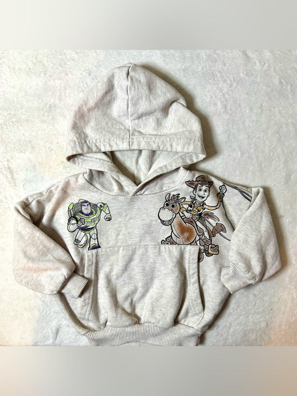 Disney Pixar Toy Story 12M Kids Hoodie - Light Brown (Oatmeal) with Buzz & Woody